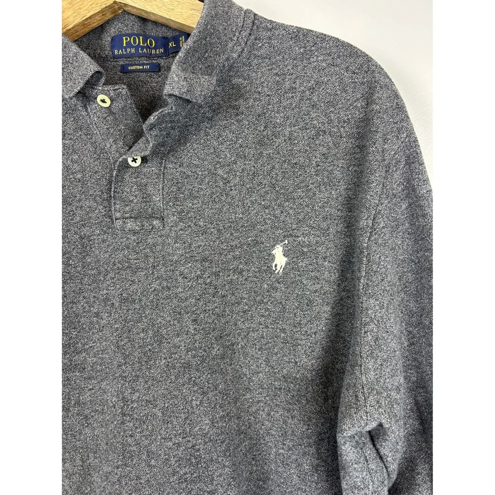 Polo Ralph Lauren XL Custom Fit Gray Long‎ Sleeve Cotton Polo Shirt Pony Preppy